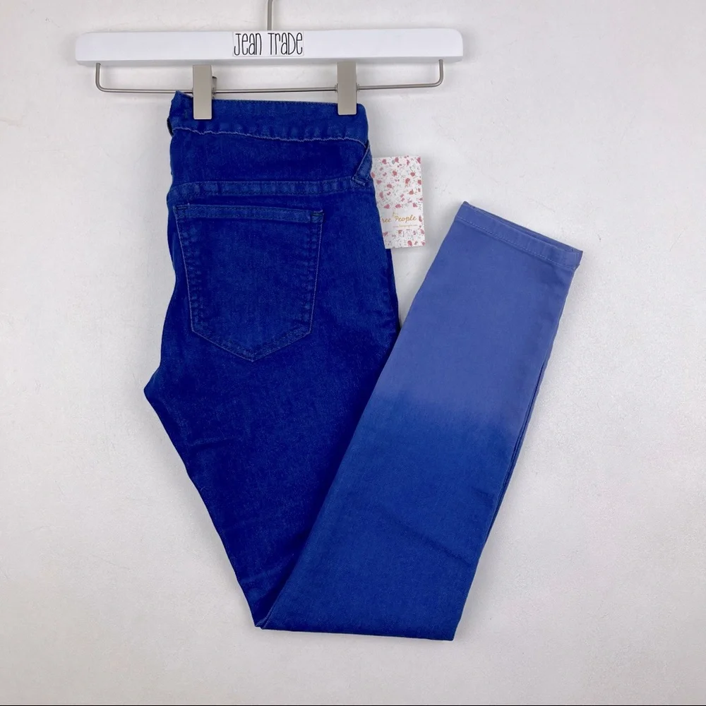 Free People Electric Blue Ombre Skinny Jeans - Picture 1 of 9